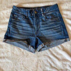 American Eagle Medium Wash Hi-Rise Shortie Denim Shorts – Size 8